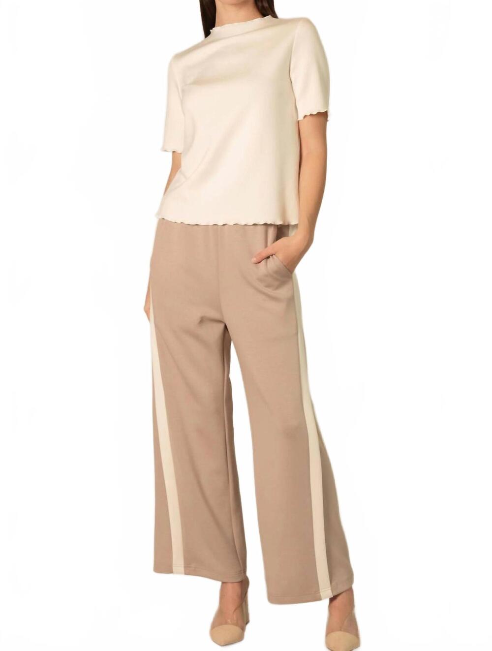 NEW P.CILL butter modal double side stripe pants in taupe